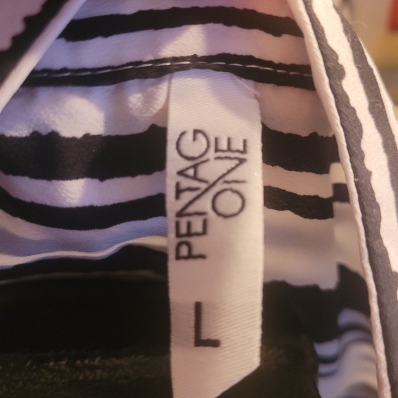 Pentagone Sleeveless Black and White Striped Top L - Picture 4 of 8